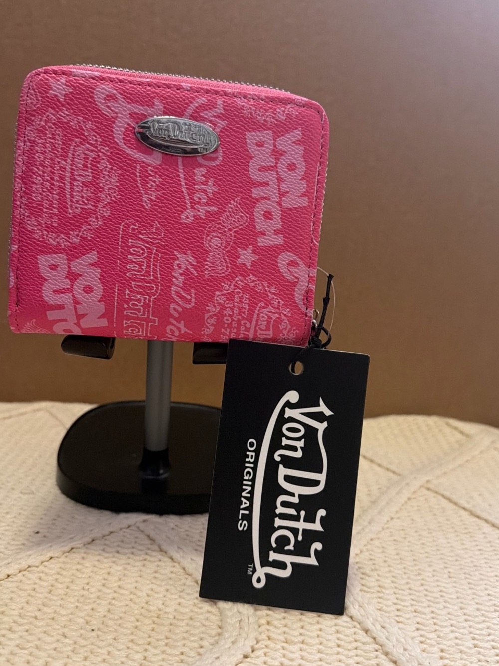 Von Dutch Pink Logo Zip Card Holder
